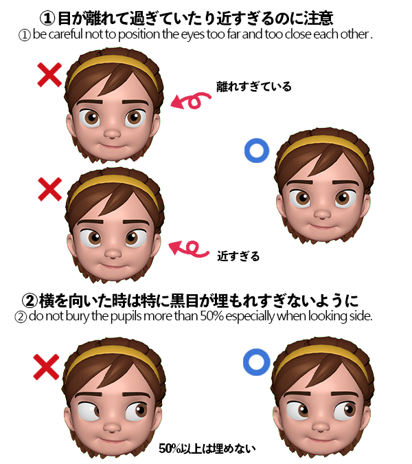 目はアニメーションで一番大事と言っていい箇所だと思います🙈ただその分ちょっとした間違いや、違和感が簡単に目立ってしまいます。

初心者のうちにやってしまいがちな、特に左右の目の距離感に関して個人的に日ごろから気をつけているポイントをまとめてみました🔰 