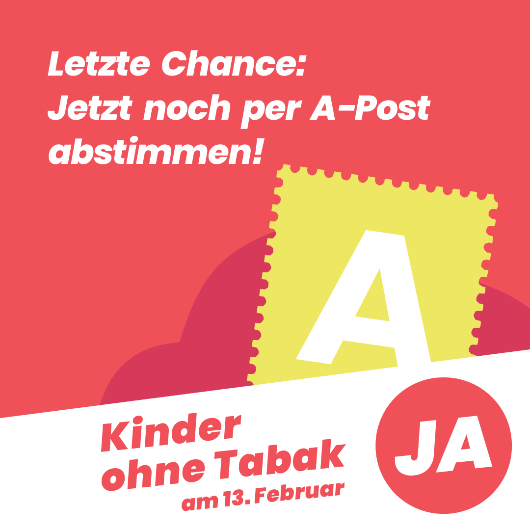 ❗Am Mittwoch und Donnerstag kannst du noch brieflich per A-Post abzustimmen. Also los: A-Post-Marke aufs Couvert und ab in den Briefkasten mit deinem JA zu #KinderOhneTabak ❗️ #abst22 #chvote