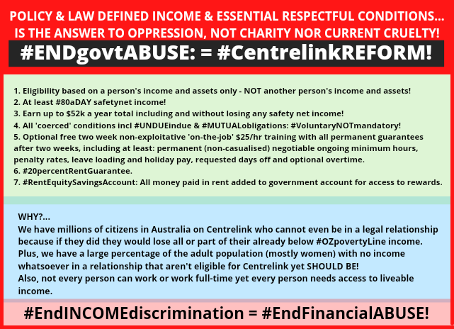 @sallymcmanus @MicheleONeilAU @TamePunk @BrittHiggins_ We NEED A UNION to fight for a #LowIncomeAct to protect all the people who rely on #Centrelink for their income . . . 
#ENDgovtABUSE = #CentrelinkREFORM!...