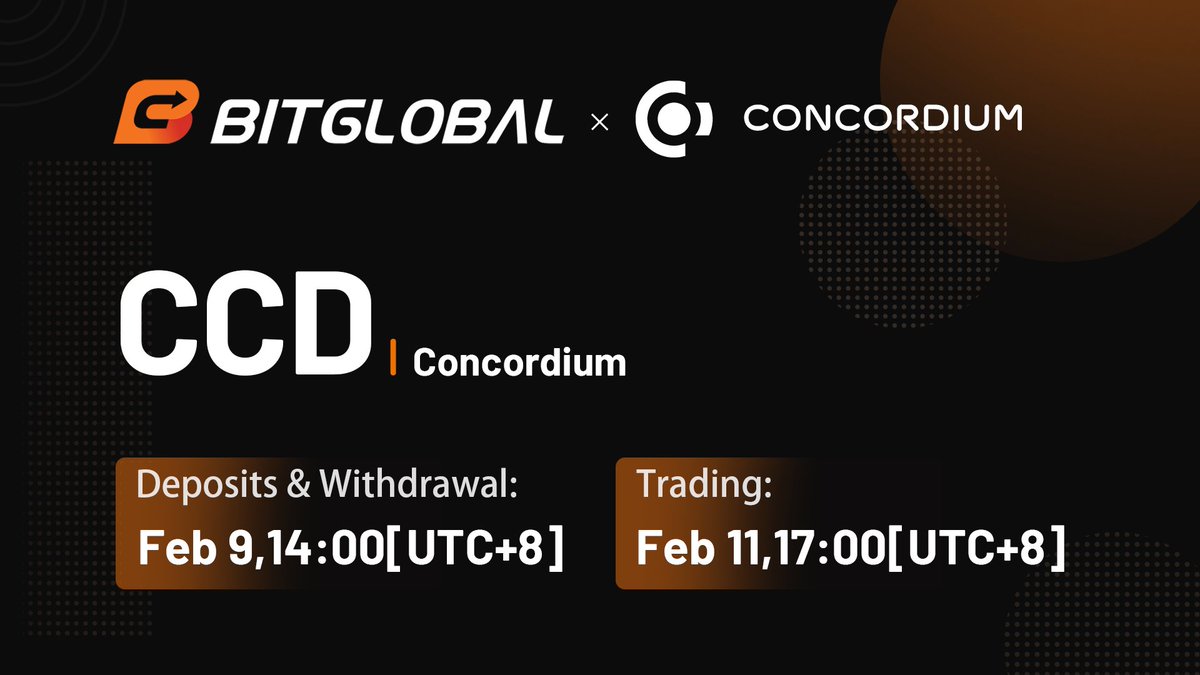 BitGlobalJapan's tweet image. #CCD @ConcordiumNetが #BitGlobal に上場
入金開始:  2022年2月9日14:00(UTC+8)
取始開始:  2022年2月11日17:00(UTC+8)
取引ペア:  CCD/USDT, CCD/BTC, CCD/ETH
support.bithumb.pro/hc/ja/articles…
#新規上場 #仮想通貨 #暗号資産 #ブロックチェーン #クリプト