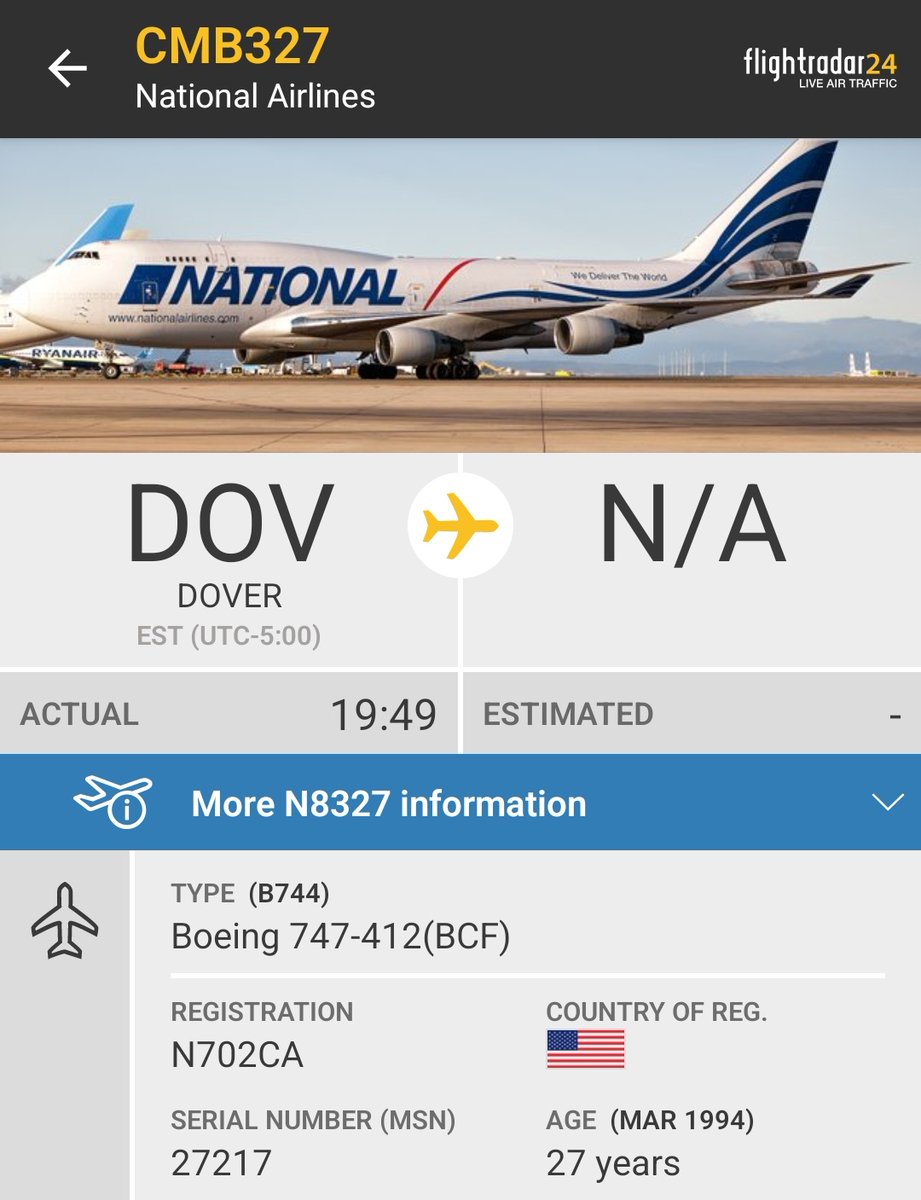 Gerjon_'s tweet photo. Another flight U.S. Transportation Command flight from 🇺🇸Dover AFB to 🇺🇦Kyiv Boryspil Airport (I think): 🇺🇸N702CA as #CMB327 https://t.co/7MPs838xL2