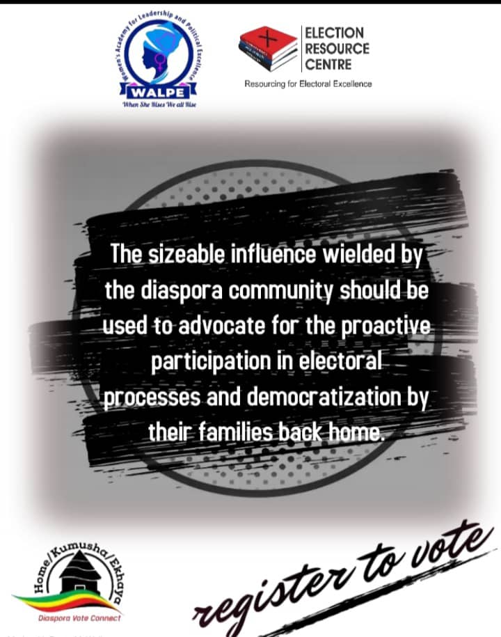 Women's Academy for Leadership (@walpeacademy) on Twitter photo The sizeable influence wielded by the diaspora community should be used to advocate for the proactive participation in electoral processes & democratisation by their families back home #MyMoneyMyVote #RegisterToVoteZW <a href="/ercafrica/">ERC Africa</a> <a href="/ZESN1/">ZESN</a> <a href="/ZivaVoters/">ZiVA</a> <a href="/ZECzim/">Zimbabwe Electoral Commission</a> The sizeable influence wielded by the diaspora community should be used to advocate for the proactive participation in electoral processes & democratisation by their families back home #MyMoneyMyVote #RegisterToVoteZW <a href="/ercafrica/">ERC Africa</a> <a href="/ZESN1/">ZESN</a> <a href="/ZivaVoters/">ZiVA</a> <a href="/ZECzim/">Zimbabwe Electoral Commission</a>