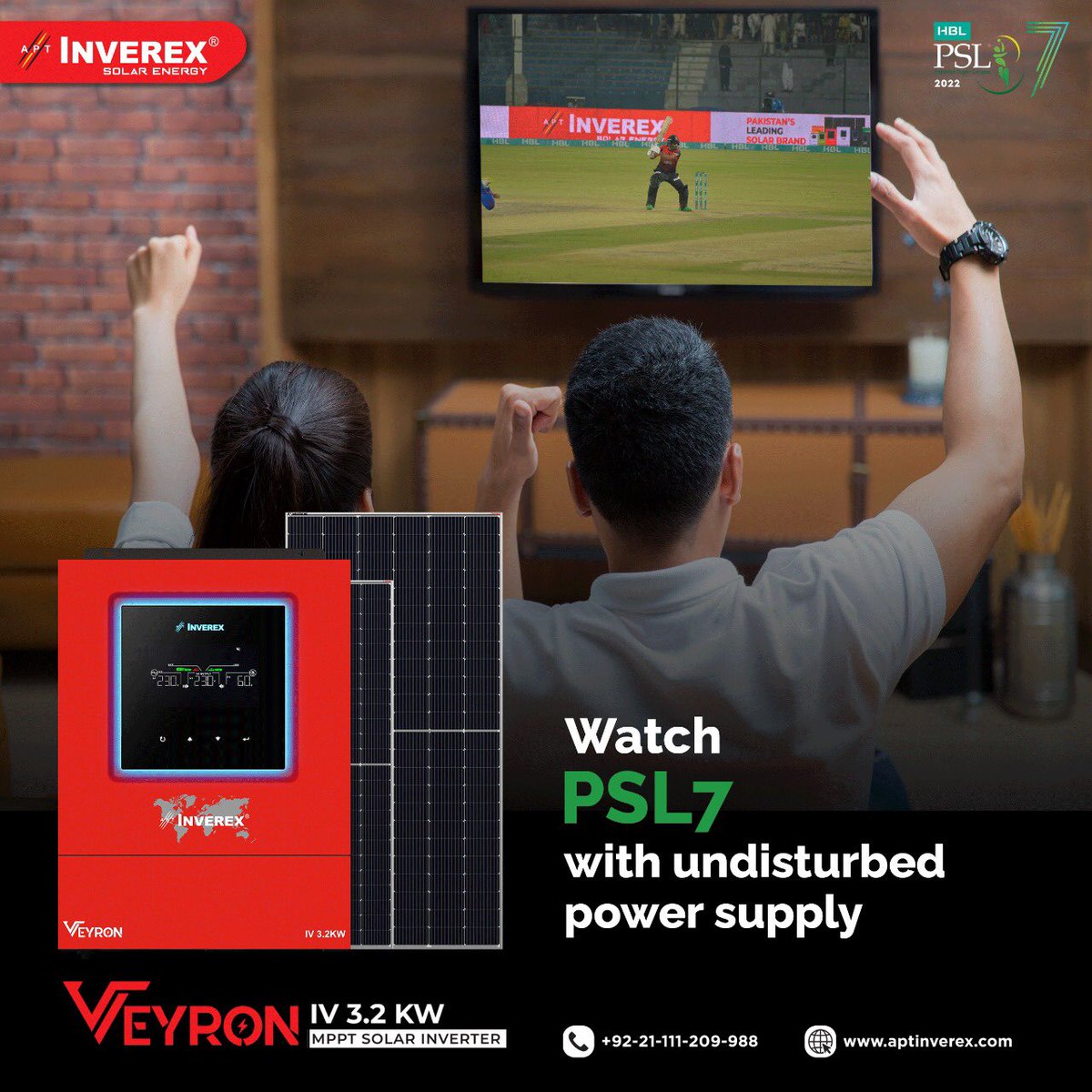 InverexSolar's tweet photo. We know the upsetting feeling of interuption while watching your favourite PSL match on TV. Switch to Veyron solar inverter to witness an unruffled power supply while enjoying a ball by ball action this season of HBLPSL 7.
Inverex | #ChangingYourLifeBetterWay https://t.co/YnlDfbvFYQ