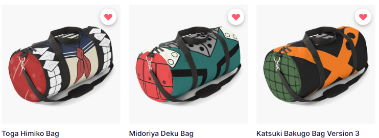Mercythewitch's tweet photo. Alright I need some help from my witches! Which of these duffle bags should I get for when I start at the gym next month? Comment below with the name and Ill put together the votes by Saturday and make an announcement! #MHA #gymwitch #animeworkout https://t.co/06ZbkyVDtl