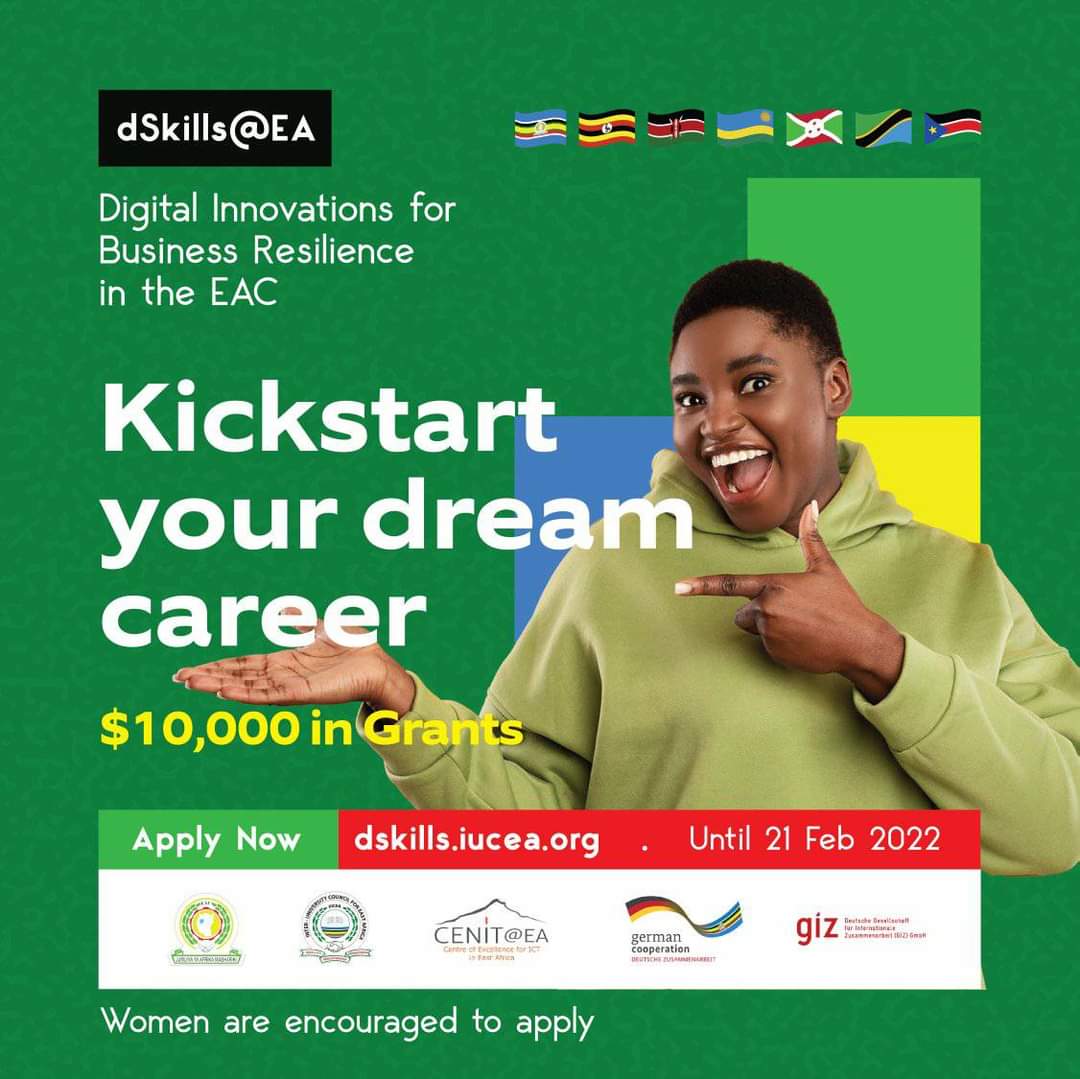 Are you a university student that dreams of a long career as an entrepreneur? Here is an opportunity to kickstart your career by joining the #EACDigitalInnovation program for training mentorship &amp; funding. Apply dskills.iucea.org/fb-apply
<a href="/JohnAkec/">John Akec</a> #SSOT #SouthSudan <a href="/undpsouthsudan/">UNDP South Sudan</a>