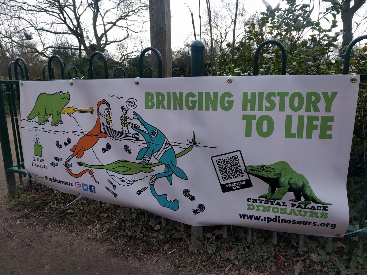 cpdinosaurs's tweet image. Have you seen our new banner in the park? 

Designed for us by @davidvallade with his signature style and including a QR code so people can connect to our website!! 

&quot;Bringing history to life&quot;

We love it! 
What do you think? 

💚🦖