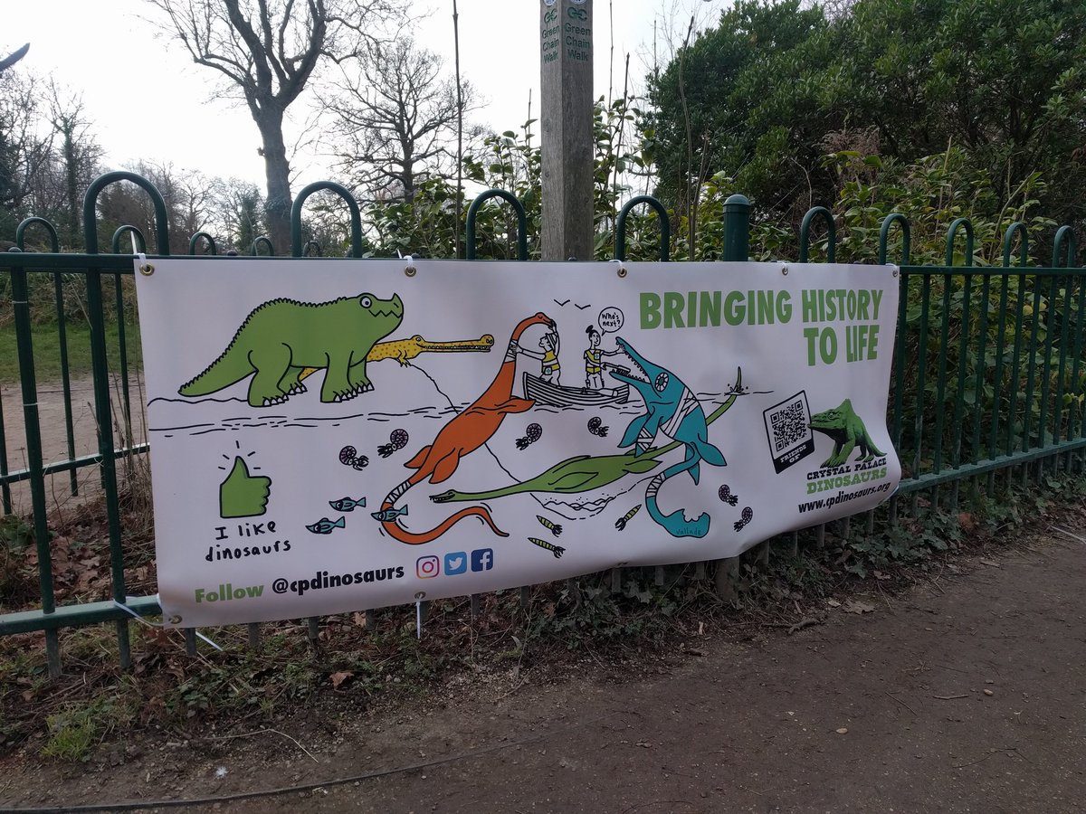 cpdinosaurs's tweet image. Have you seen our new banner in the park? 

Designed for us by @davidvallade with his signature style and including a QR code so people can connect to our website!! 

&quot;Bringing history to life&quot;

We love it! 
What do you think? 

💚🦖