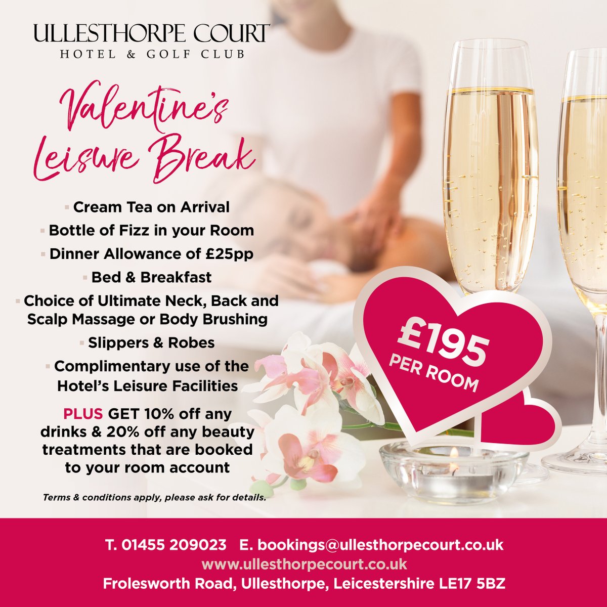BWUllesthorpe's tweet photo. ❤️ Unable to get away this weekend? ❤️ Don't worry our Valentine's Leisure Break is still available until the 28th February on Thursday to Sunday nights.
❤️ Priced at only £195 per couple ☎️ 01455 209023 (option 1) to find out more https://t.co/izsfygQran