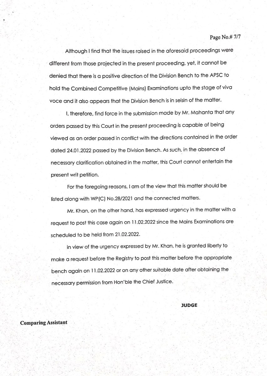 AdvFiruzKhan's tweet photo. #APSCMAINEXAM2020
WP(C) 812/2022, Bikas Borah &amp; 10 Ors. -Vs- The State of Assam &amp; 7 Ors.

Today’s order passed in the case. https://t.co/Gn9aA9zvLH
