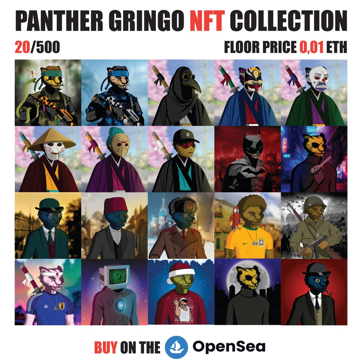 PantherGringo's tweet photo. PANTHER GRINGO SERIES🚀🚀  BUY NOW !

https://t.co/K6rhr4KRod

#NFT  #NFTGiveaway #NFTCommunity #NFTdrop #NFTCollection #Metaverse #Meta https://t.co/cQq22u2e6G
