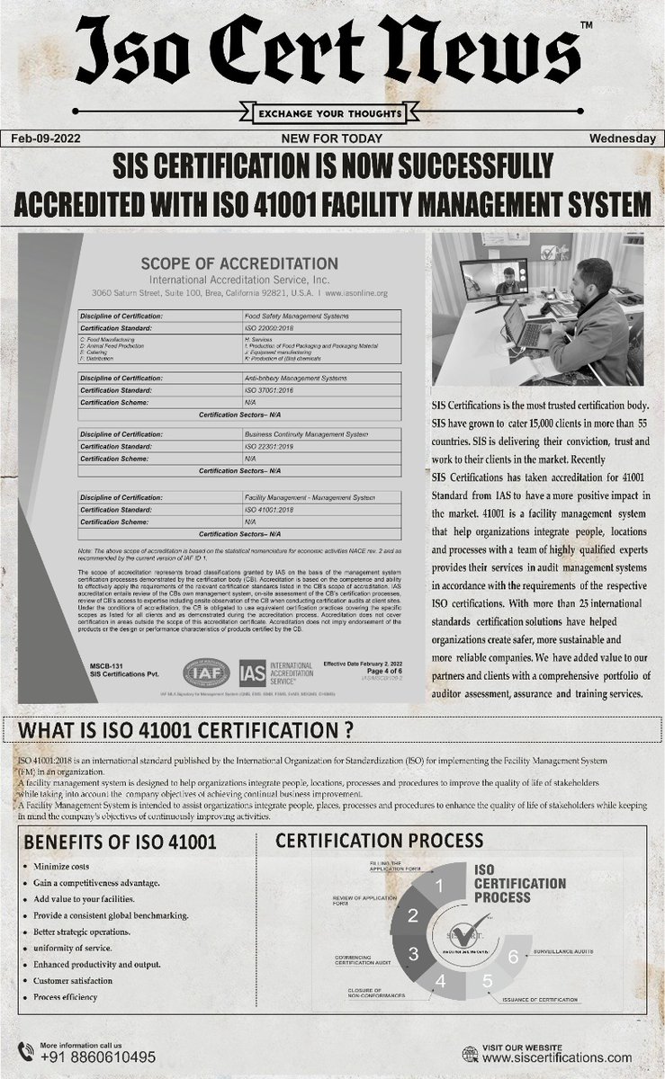 siscert's tweet photo. SIS Certification is now successfully accredited with ISO 41001 Facility Management System

For more, visit: ✅✅ https://t.co/b5OOFNbB4g

#siscert #isocertificationbody #SisCertifications #iso14001certification #facilitiesmanagement https://t.co/ihMYRg7iq5