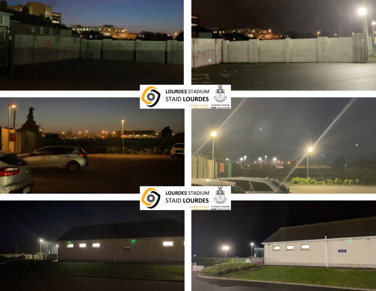 Lourdes Stadium car park has recently been fitted with new lighting to allow for greater projection of light across the car and  park during evening hours 

Take a look at the before and after's below.

#louthsportunit #lourdesstadium