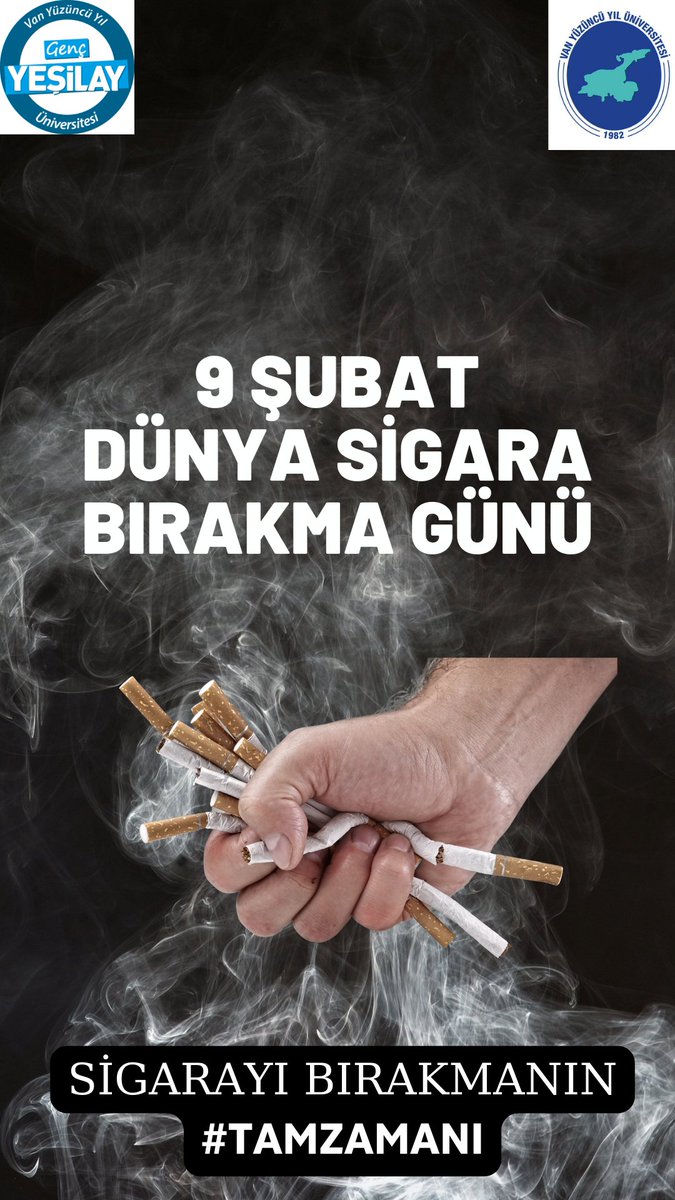 Sigarayı Bırakma Günü'nde sen de sigarayı bırak; geleceğe sağlıkla ve umutla bak!

#Yeşilay #9Şubat #SigarayıBırakmaGünü @vanyesilaysube <a href="/YyuSks/">Van YYÜ Sağlık Kültür ve Spor Daire Başkanlığı</a>