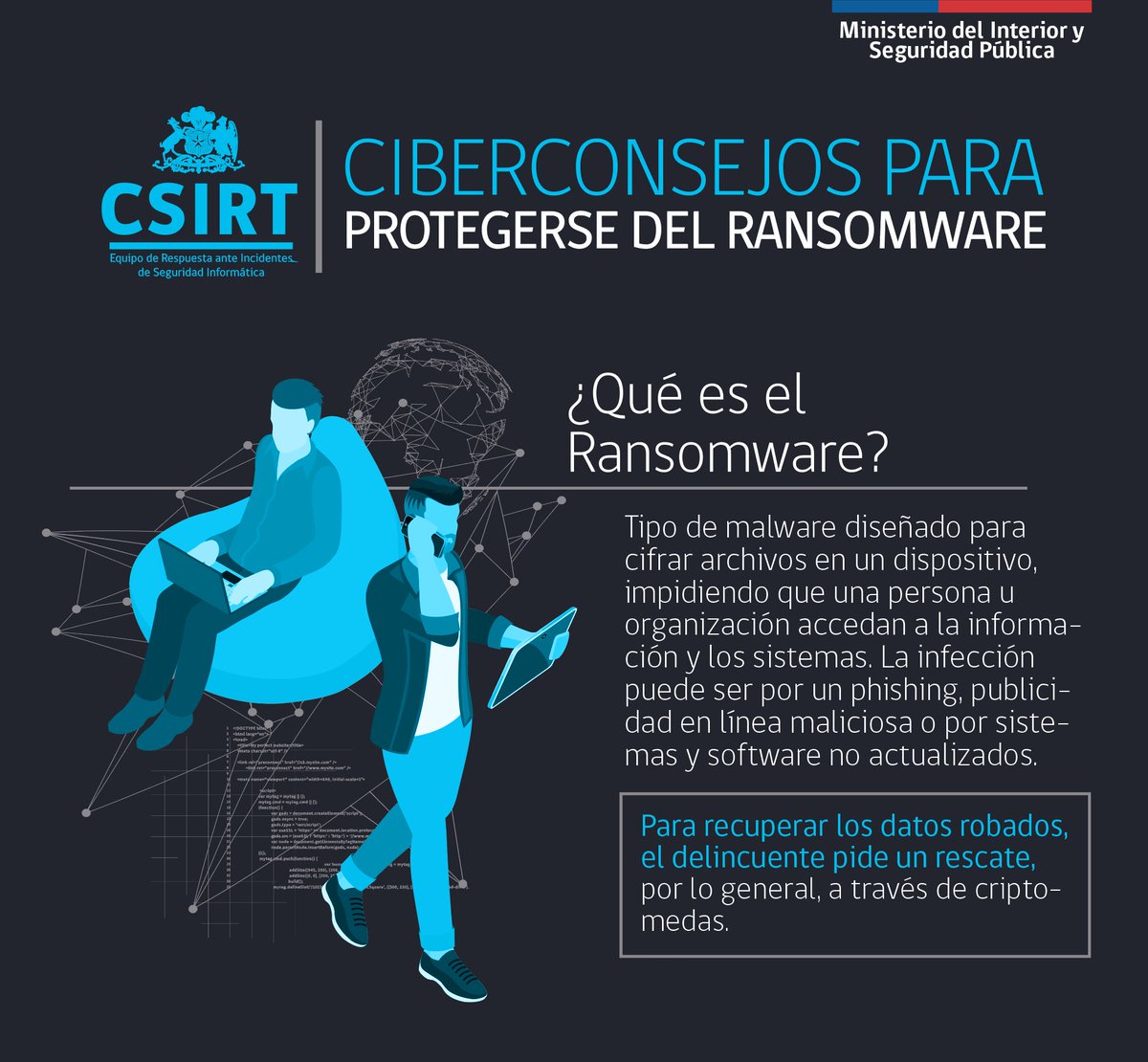 hernanespinoza's tweet photo. RT @CSIRTConciencia: #Ciberconsejos del @CSIRTGob | Qué es el #ransomware y cómo protegernos. ¡Comparte estos consejos con colegas y familiares! #ciberseguridad ~ Las recomendaciones completas, aquí: https://t.co/OgTNmLIWzq https://t.co/cQpbcMQa4H