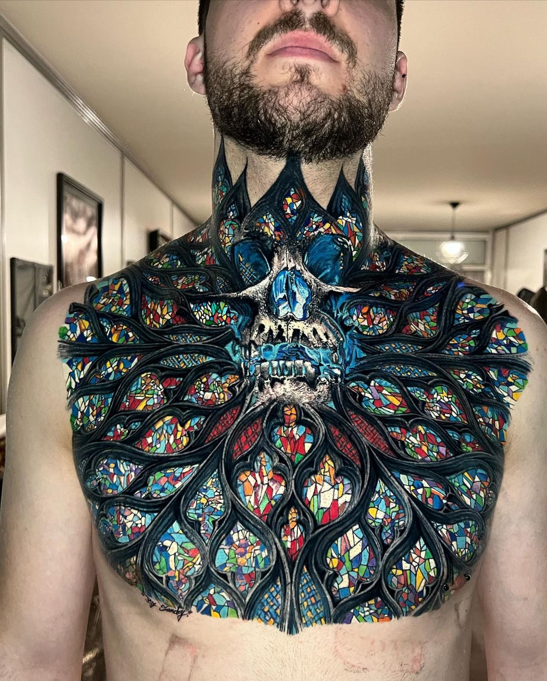 Tattoo uploaded by Tattoodo • Geometric blackwork neck and chest tattoo by  Gerhard Wiesbeck @gerhardwiesbeck #geometric #blackwork #dotwork #mandala  #gerhardwiesbeck • Tattoodo