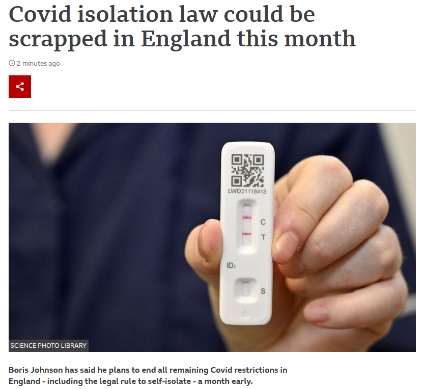 Yesterday: tackling the Covid hospital backlog
Today: scrap* Covid isolation for infectious people, thereby increasing the number going in to hospital+.