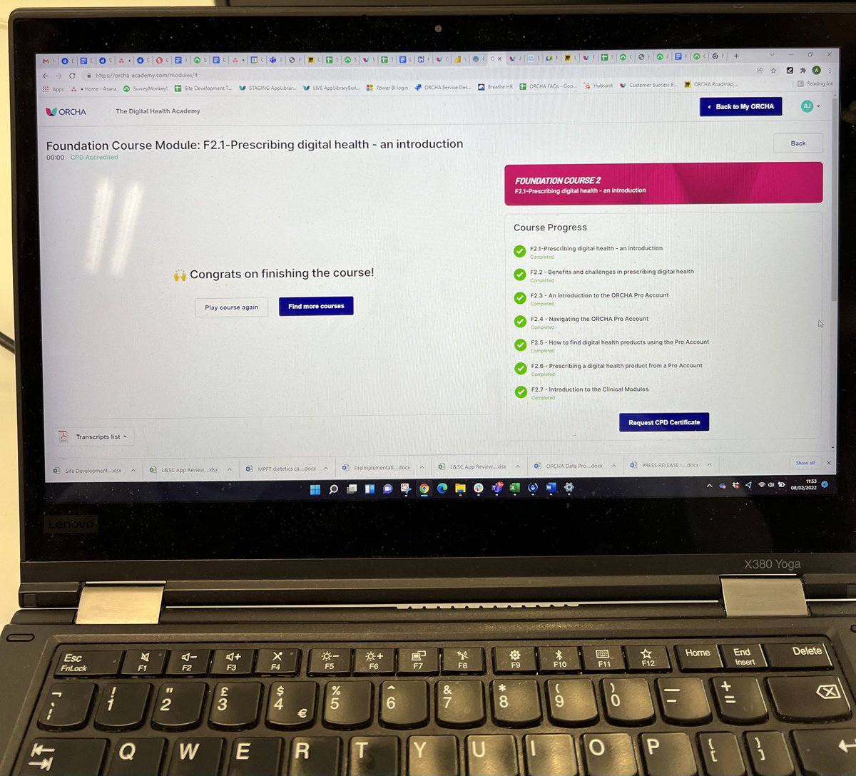 Throughly enjoyed working through <a href="/OrchaHealth/">ORCHA</a>’s #DigitalHealthAcademy - fantastic #CPD accredited #digitalhealth content*. I’d encourage all clients and #HCPs with #ORCHA Pro accounts to logon and watch 👀

* I may have turned the volume down for the videos I recorded!! 🙉