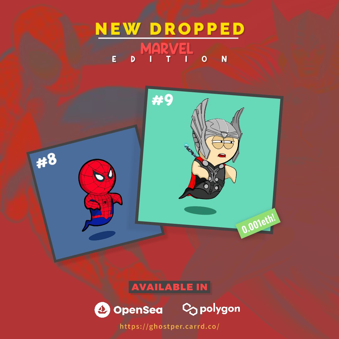 Spiderman &amp; Thor 🔥👀

Go check out🚀
ghostper.carrd.co

#NFT #NFTs #artwork #opensea #Blockchain #digitalart #NFTCommmunity #NFTProject #NFTartists #Artist #arts