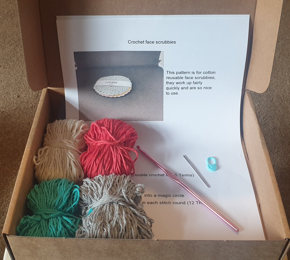 Joeycreature33's tweet photo. Crochet kit £15. Crochet up 4 100% cotton face scrubbies. Includes 100% cotton yarn, 4mm crochet hook, yarn needle, stitch marker and crochet pattern. Once made the face scrubbies can be used for make up removal or general face cleaning, machine washable and reusable. https://t.co/SLfH9smuPM