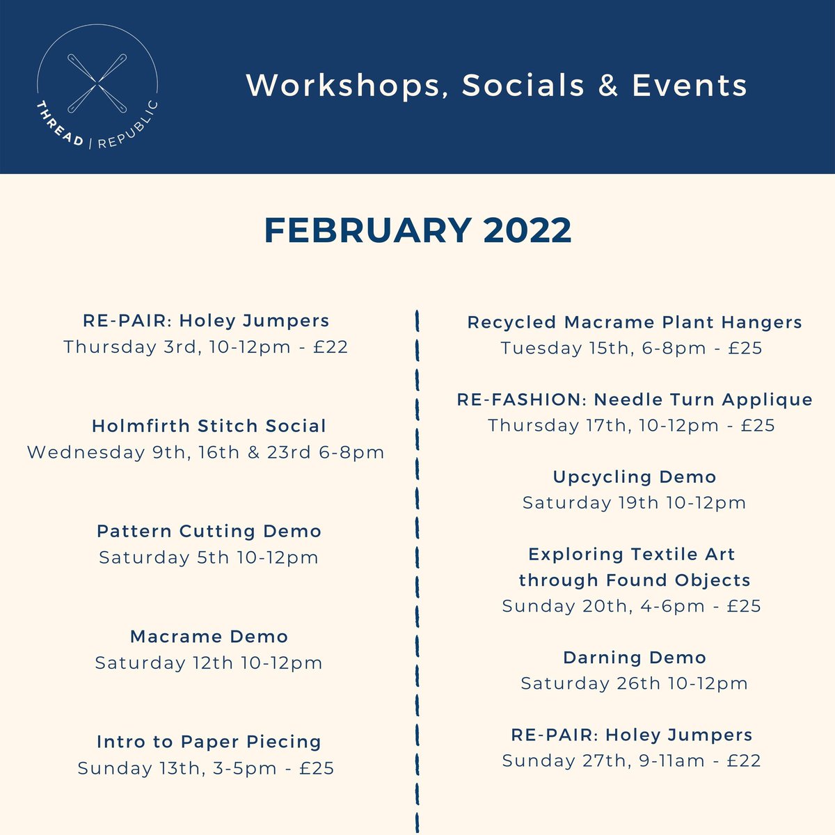 upcyclefashion's tweet photo. I'm 1 of 4 directors of a new #kirklees based textiles collective @thread_republic (affiliate of #MendAssembly) Check our FEBRUARY 2022 workshop & events programme, based @FairTradersCoop in #holmfirth #yorkshire until end March. All events on our website https://t.co/lNNSbTHBKs https://t.co/58DN6ATNXX
