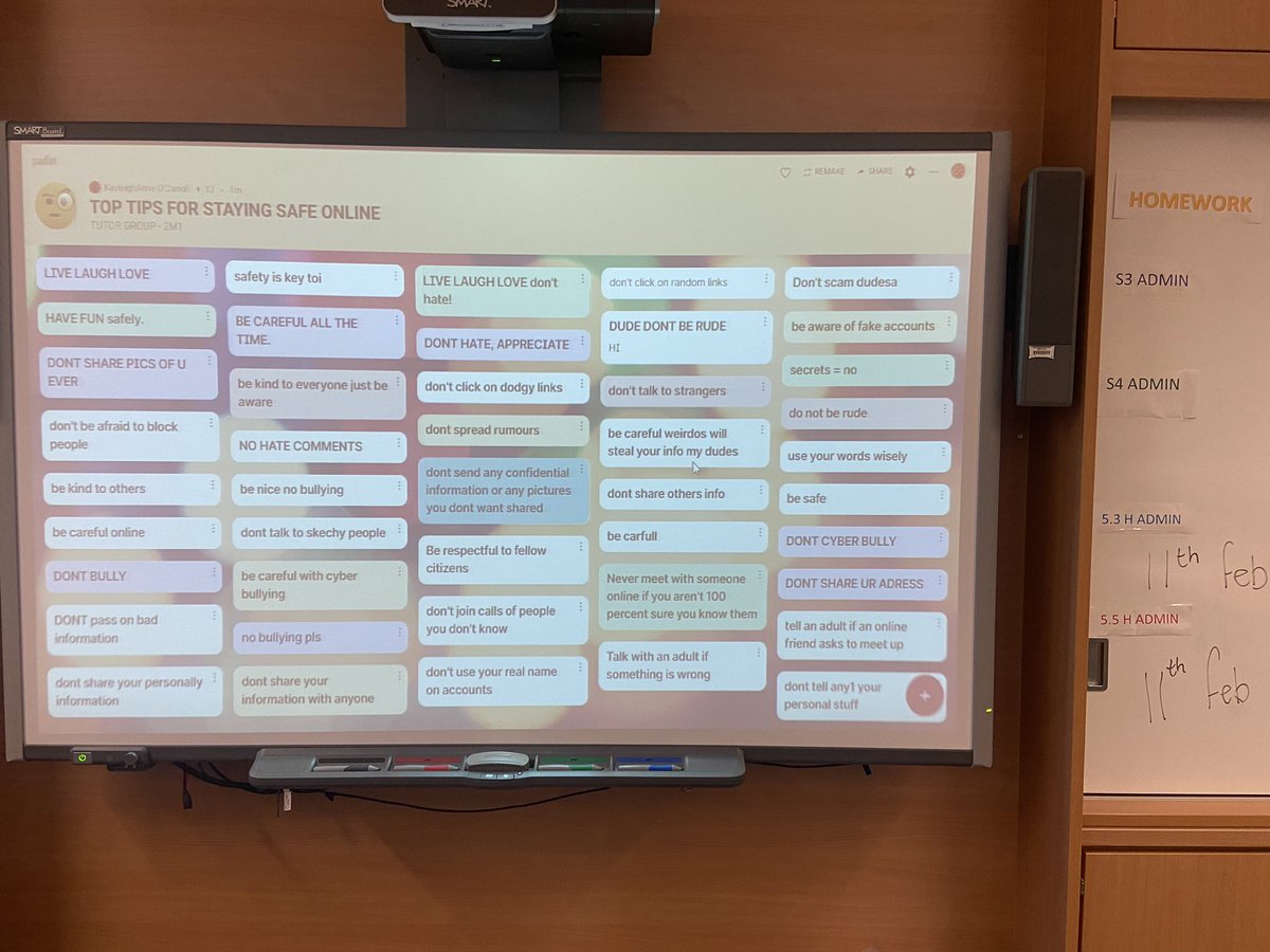Ocarroll_BusEd's tweet image. Some excellent tips by S2 pupils for #SaferInternetDay  on staying safe online. 😊