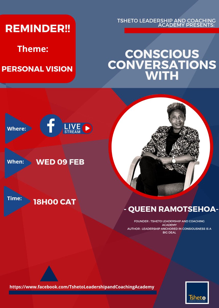 Tsheto_Academy's tweet photo. Happy Wednesday💥 We looked at the significance of our STORY last week. This evening at 18h00 we look at Personal Vision. The story so far is about the past. Now we look at the future....join us
#tshetocares https://t.co/TTuqFfJ3Y7