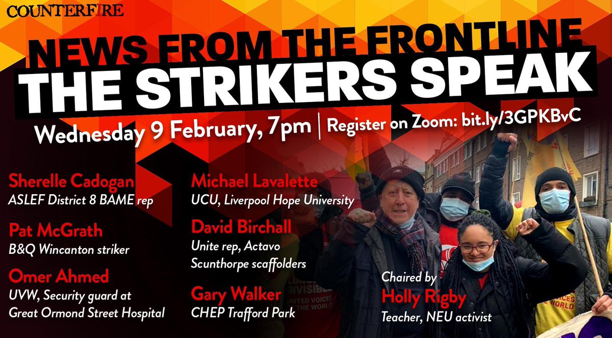 counterfireorg's tweet photo. TONIGHT Wed 9th Feb 7pm

Register on Zoom: https://t.co/cJWFZ51j5m

Join us for our second News from the Frontline meeting with striking workers and workers in dispute from the UCU, London Underground, Great Ormond Street Hospital, B&amp;Q and more. https://t.co/FBJOUsV4ZP