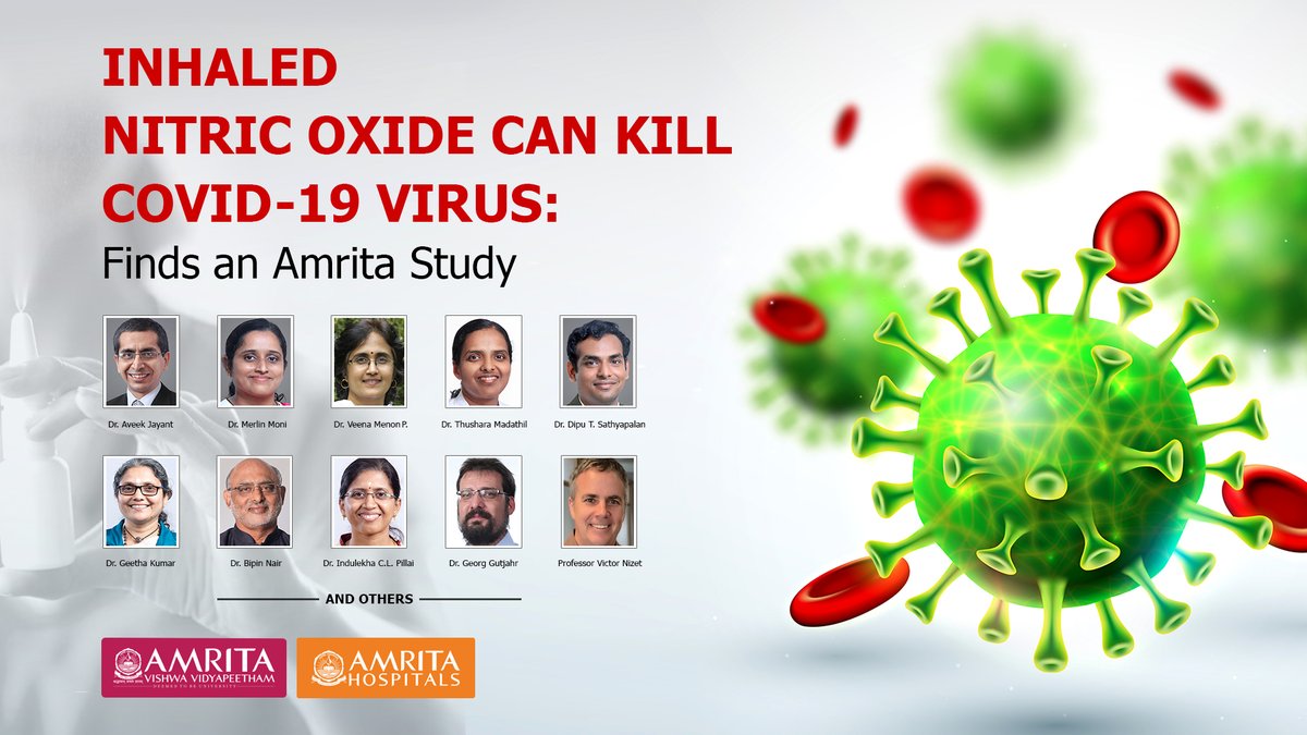AMRITAedu's tweet image. Inhaled Nitric Oxide can kill SARS-COV-2, reveals an Amrita study done by doctors from our 
@AmritaHospitals,Kochi  &amp;amp; our researchers from @amritabiotech &amp;amp; was published in Infectious Microbes and Diseases journal. Panel asks extended #validation. 
Paper: journals.lww.com/imd/Abstract/9…