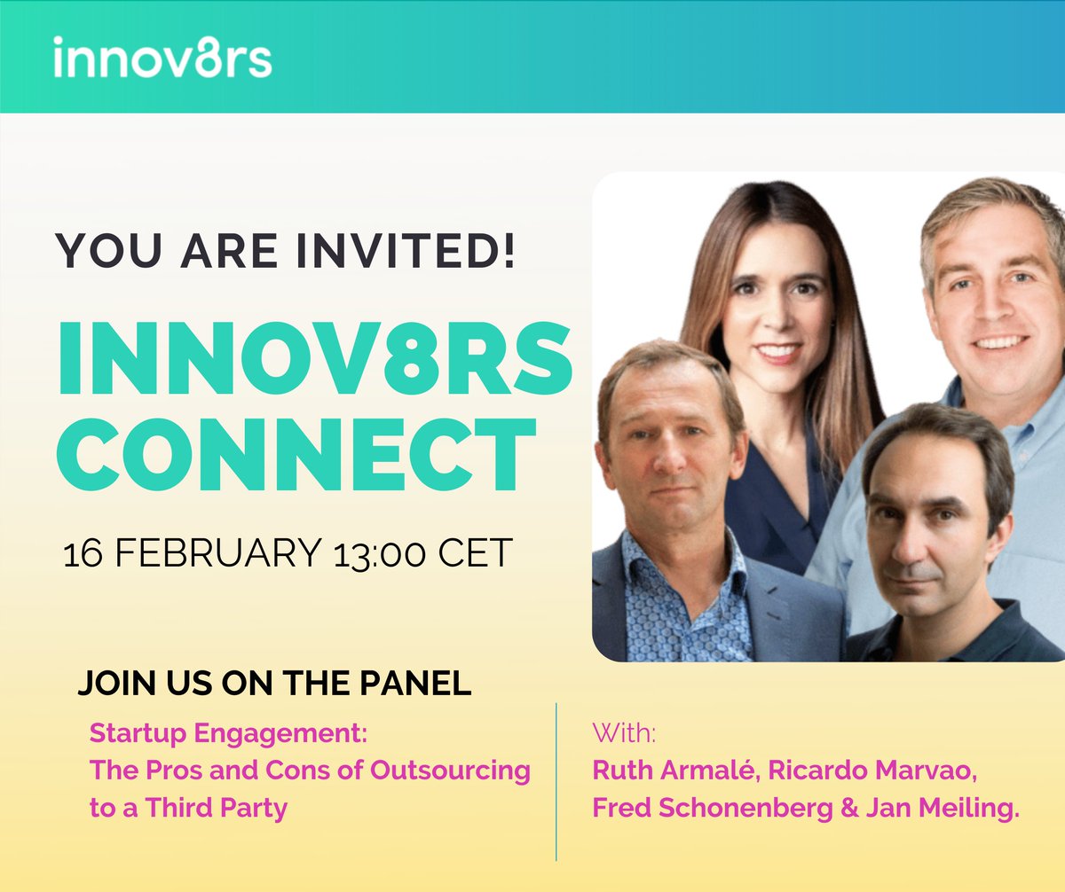 You are invited to Innov8rs Connect on #StartupCollaboration &amp; Ecosystem Engagement!

Join us and 300+ cross-industry innovation #leaders from around the world on Feb 16th at 13:00 CET🚀

More info here: innov8rs.co/c/sessions/pan…