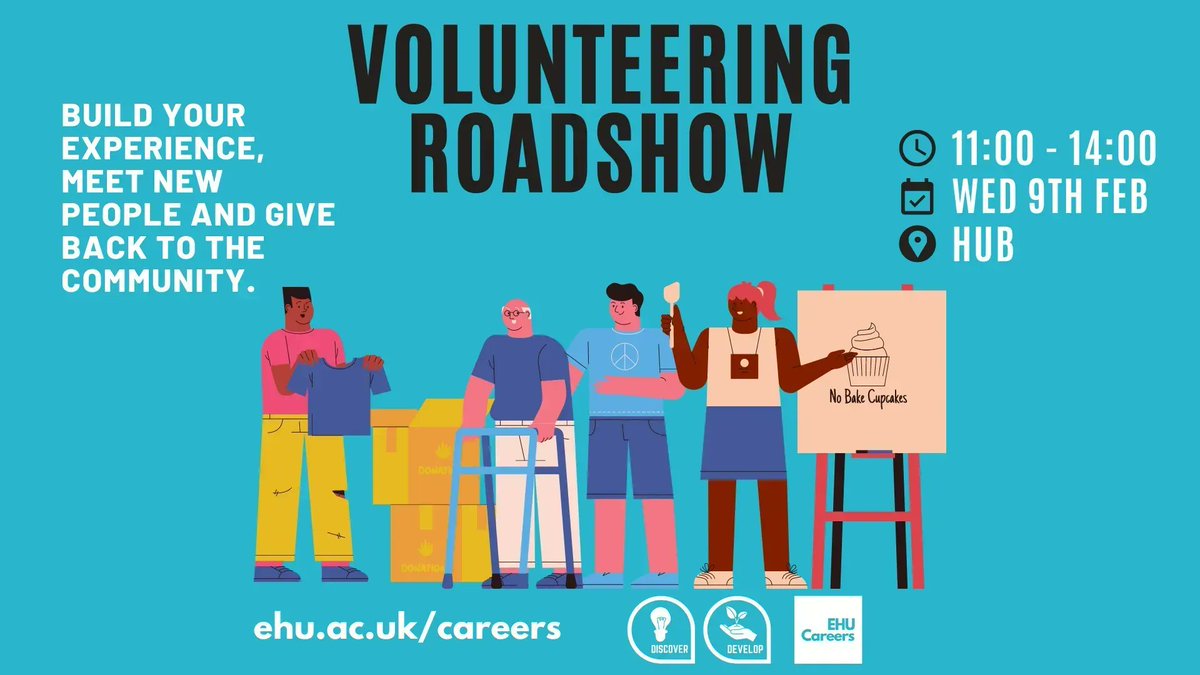 VOLUNTEERING ROADSHOW💼 Don't forget our volunteering roadshow in the Hub between 11am-2pm today! The volunteer roadshow is your chance to meet with organisations offering volunteering in your local area!