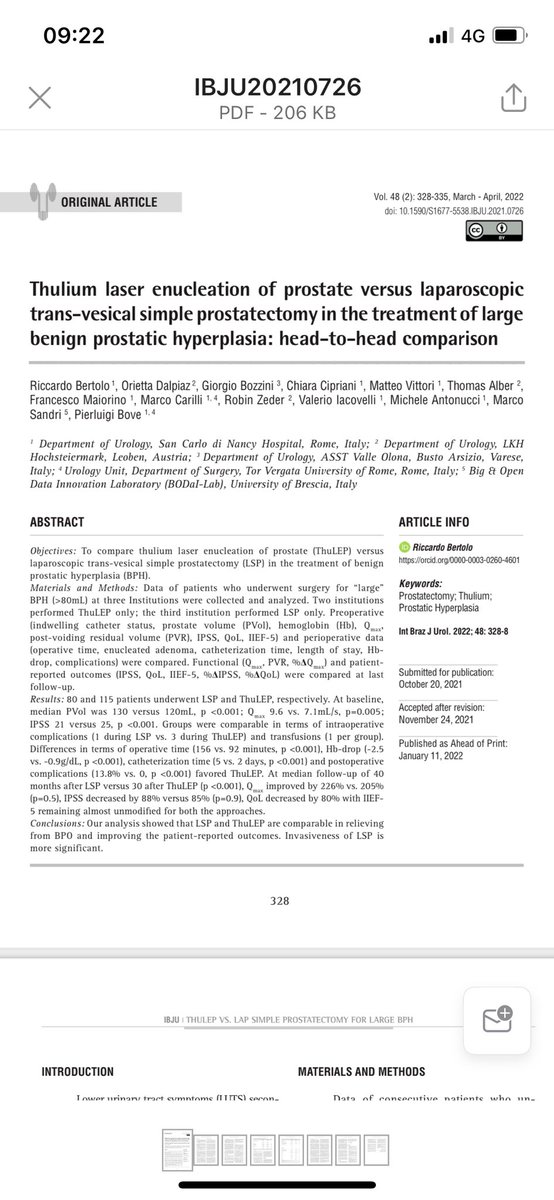 ππππππ§ππ€ π½ππ§π©π€π‘π€ MD PhD (@ricbertolo) on Twitter photo On <a href="/iIBrazJUrology/">Int Braz J Urology</a>, our comparative study Lap #SimpleProstatectomy vs #ThuLEP
PVol 130 vs 120mL
Qmax β¬οΈ 226% vs 205%
IPSS β¬οΈ 88% vs 85%
OT (156 vs 92 min), Hb-drop (2.5 vs 0.9g/dL), cath time (5 vs 2 d) and complications (13.8% vs 0) better with Thulep
intbrazjurol.com.br/pdf/vol48n02/I⦠On <a href="/iIBrazJUrology/">Int Braz J Urology</a>, our comparative study Lap #SimpleProstatectomy vs #ThuLEP
PVol 130 vs 120mL
Qmax β¬οΈ 226% vs 205%
IPSS β¬οΈ 88% vs 85%
OT (156 vs 92 min), Hb-drop (2.5 vs 0.9g/dL), cath time (5 vs 2 d) and complications (13.8% vs 0) better with Thulep
intbrazjurol.com.br/pdf/vol48n02/Iβ¦