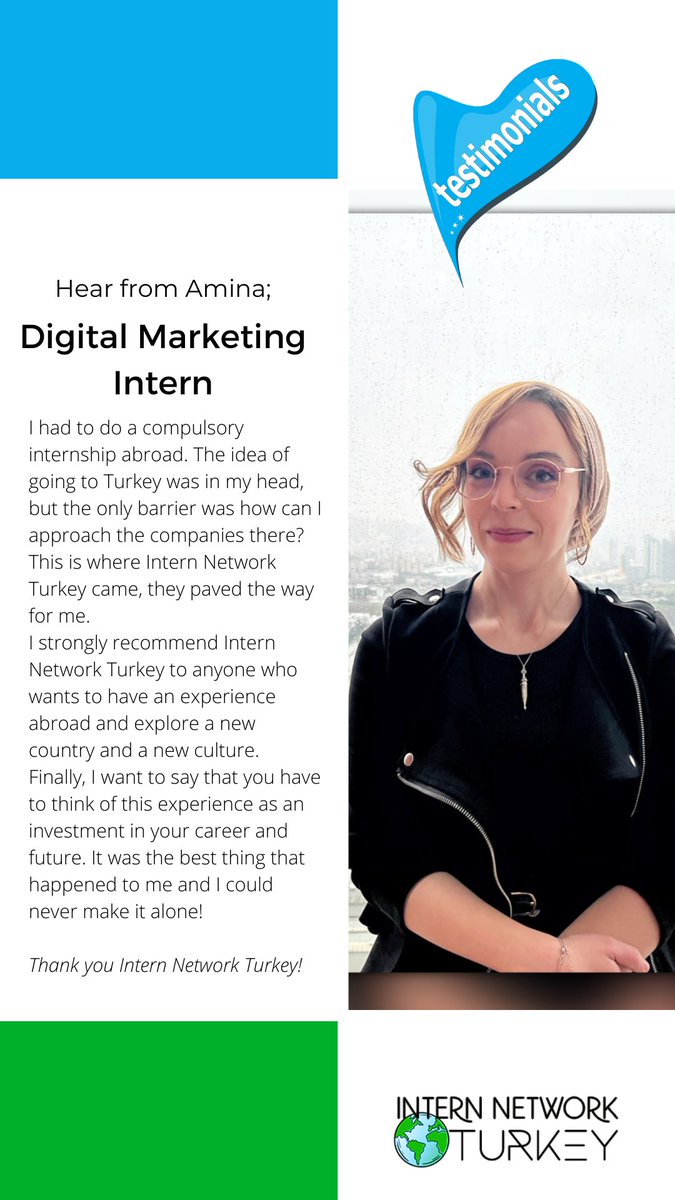 internnetworktr's tweet photo. Would you like to hear from someone experienced?
Here is what Amina said;
#erasmus #erasmusinternship https://t.co/H5HlkTHPbQ