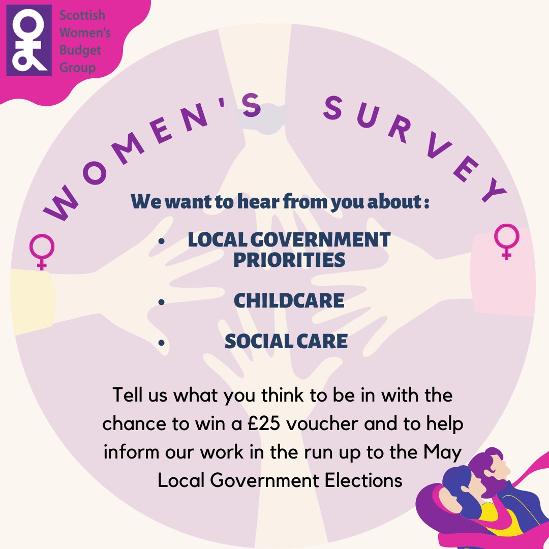 SWBG's tweet photo. 📢Women of Scotland we want to hear from you as we launch our women’s survey! 

From your local priorities to your experiences of accessing childcare &amp; social care.  

Help us call for greater equality in decision making. 

https://t.co/sC7iEb6bzY

Inc chance to enter prize draw https://t.co/ASTU94EiEK