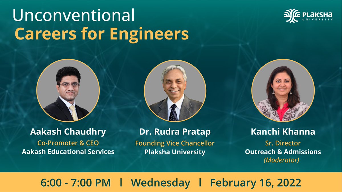 PlakshaUniv's tweet photo. Open House session on 'Unconventional Careers for Engineers' on February 16, 2022. In this session, we will be discussing 'How Engineering is becoming more dynamic and versatile today?' 

https://t.co/ONTOYw0JMh

#Reimagineteched #Universityoffuture #PlakshaUniversity #Education https://t.co/xwleAKCO5z