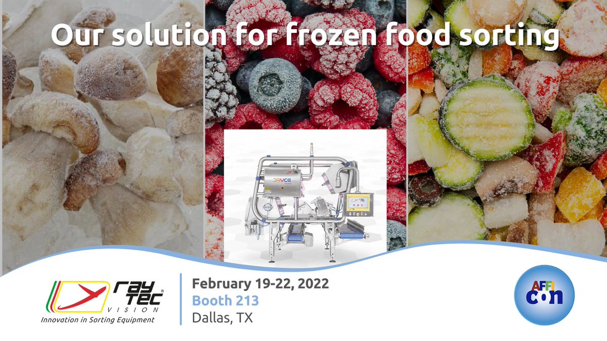 Raytec_Sorting's tweet photo. Do you want to see #Dryce, the #opticalsorter for #frozenfruit and #frozenvegetables in action? From ๐๐ฒ๐ฏ๐ฟ๐๐ฎ๐ฟ๐ ๐ญ๐ต ๐๐ผ ๐ฎ๐ฎ, visit ๐๐ผ๐ผ๐๐ต ๐ฎ๐ญ๐ฏ at #AFFI-CON, the event organized by @AFFI in Dallas, Texas. #sortingtechnology #foodautomation #foodquality https://t.co/JmAiPoY75g