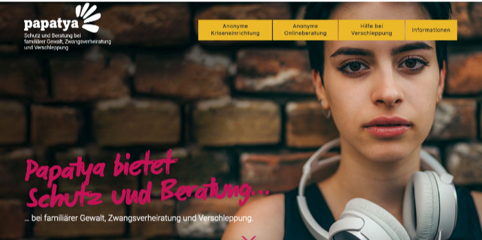 Das Bild zeigt einen Screenshot der Startseite der neuebn Homepage von Papatya.