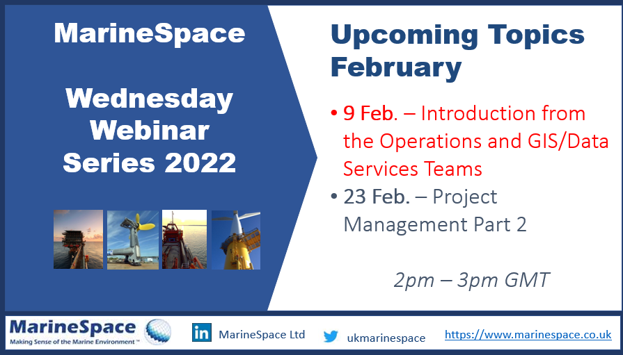 ukmarinespace's tweet photo. Today we kick off our third #webinarwednesday of 2022, with introductions from our Operations Team, and our GIS/Data Services Team.

#webinarwednesday #training #itcompliance #finance #offshoreoperations #GIS #marinespatialdata #marineconsultancy https://t.co/MV3PUDNPdV
