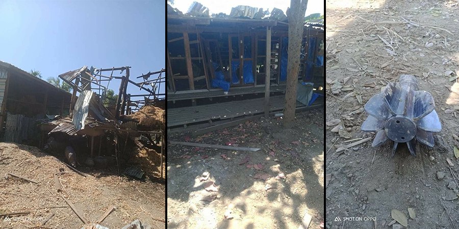 Chanapai247's tweet photo. Without any plausible reasons, junta terrorists keeps shooting their heavy weapons at #TinThar village, #Kale township, occasionally. It displaced the locals from there, damaged some houses and killed cattle and cows. At present, those IDPs are in need of aids.

#2022Feb9Coup https://t.co/0Yya6XjiGS