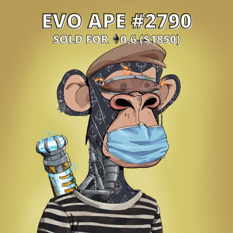 EvolutionApes's tweet photo. EVO APE #2790 SOLD FOR 0.60 ETH!🔥

Who else thinks this EVO APE is on FIRE?!