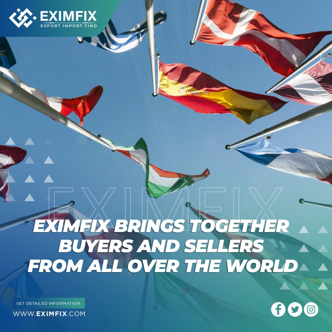 In international trade, market diversification is necessary for the business to expand into unexplored territories.

Eximfix offers direct export advantages by bringing together buyers and sellers from all over the world. Sign up for free today.

eximfix.com

#B2B