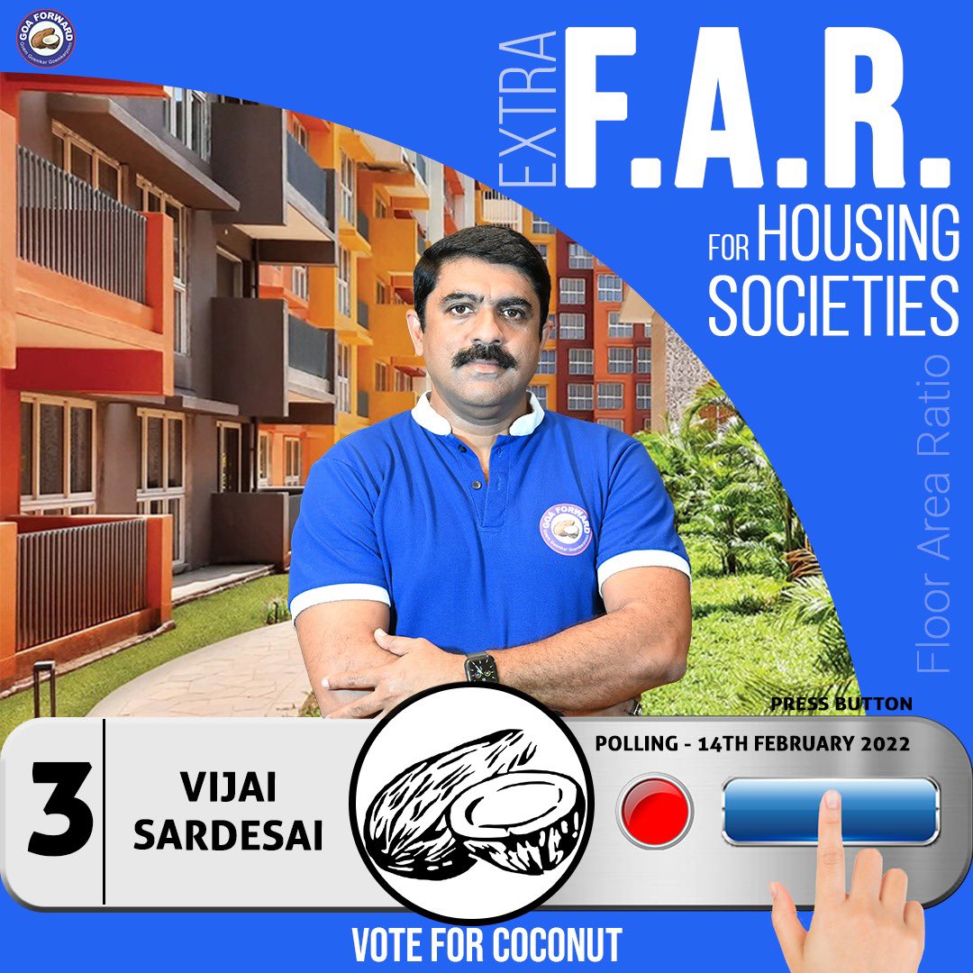 Goaforwardparty's tweet photo. People’s Manifesto. 
Floor Area Ratio (FAR) for Housing Societies- Ensures to take all necessary steps to facilitate and simplify procedures to redevelop old housing societies by enhancing FARs.
#chalyafuddem 
#LetsDoMore
#VoteFor @VijaiSardesai
#PeoplesChoice
#VoteForCoconut https://t.co/U7Hw5V9kOW