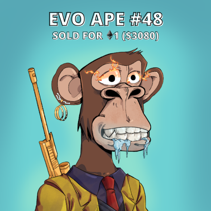 EvolutionApes's tweet photo. EVO APE #48 SOLD FOR 1 ETH!🔥

We are seeing alot of sales above the floor price..!

Who else love this EVO APE?!👇👇