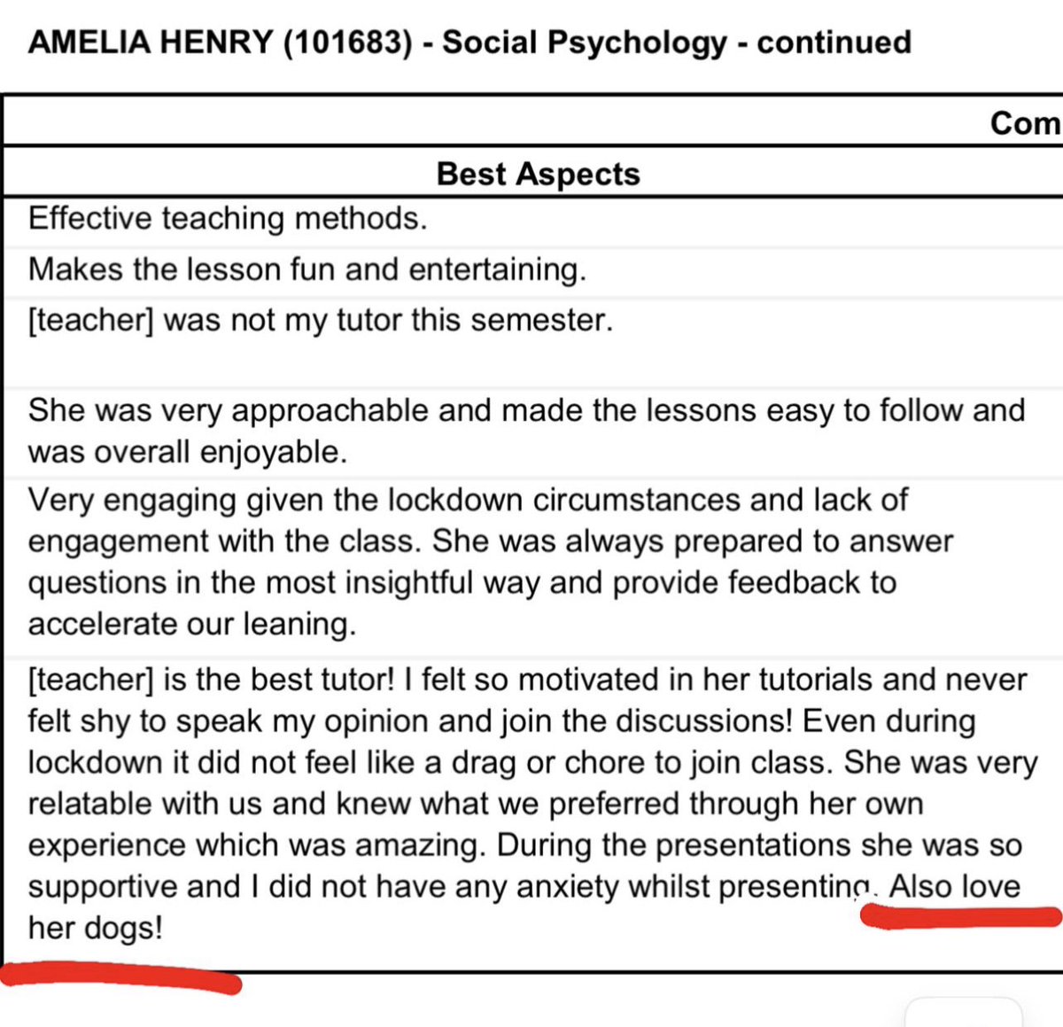 That last line of my student feedback for zoom teaching made my day 🥰
