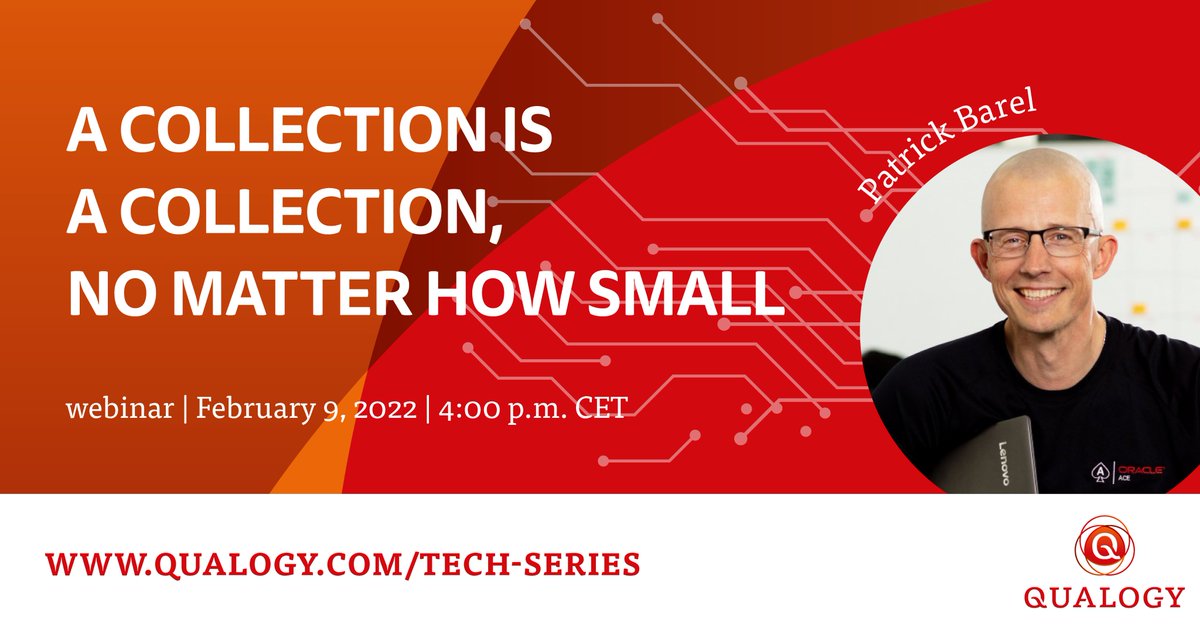 Quality in Information Technology (@qualogy_news) on Twitter photo WEBINAR - Don't miss this opportunity: in a few hours our webinar with #Oracle ACE Director <a href="/patch72/">Patrick Barel</a> starts. In his presentation, Patrick talks about collections in PL/SQL. No matter how small. Register here: bit.ly/33PN6PJ WEBINAR - Don't miss this opportunity: in a few hours our webinar with #Oracle ACE Director <a href="/patch72/">Patrick Barel</a> starts. In his presentation, Patrick talks about collections in PL/SQL. No matter how small. Register here: bit.ly/33PN6PJ