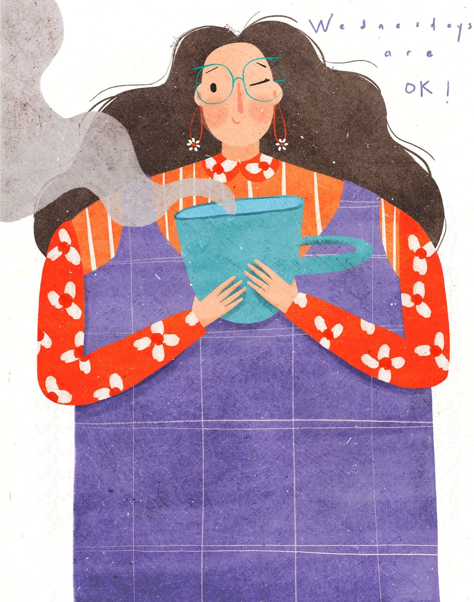 Als woensdag een gezicht zou hebben, hoe zou dat er dan uitzien? Volgens illustrator Gozde Eyce (<a href="/themoodysociety/">goz</a>) best oké, met een grote kop thee een knipoog naar de helft van de week. Bekijk haar portfolio hier: bit.ly/3J8ELWG #BestofBehance