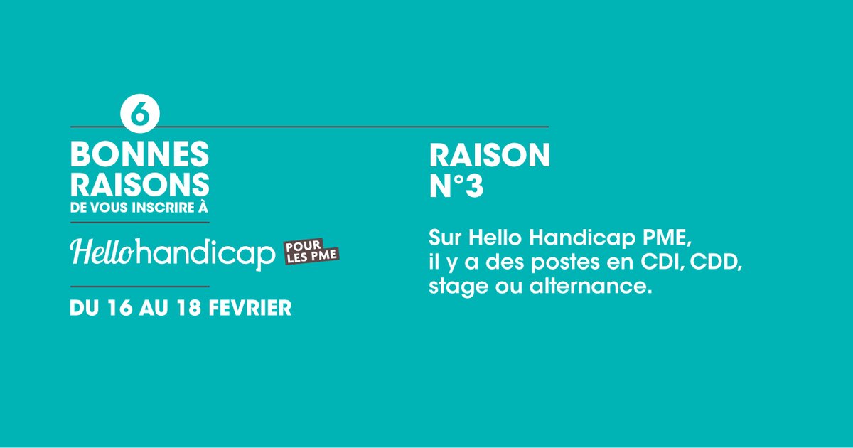 Handicap_fr's tweet photo. Alternance, CDD, CDI, stage,... Retrouvez tous les types de postes, dans tous les secteurs d'activité et partout en France sur https://t.co/fwiSSVNMQA
#recrutement #emploi #hellohandicap #alternance #cdi #zerodeplacement https://t.co/CERYYPmwb3