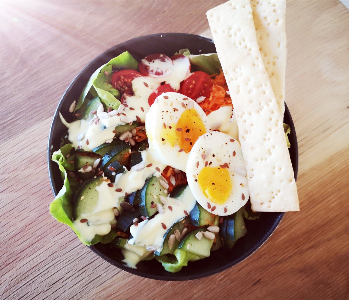 A classic salad is hard to beat when the cravings hit. My salad today is made with boiled eggs, cucumber, lettuce, cherry tomatoes, grated carrots and I used Crosse and Blackwell Mayonnaise which adds a punch of flavour. Super easy!!!

#Addatwist #100Twists #ad