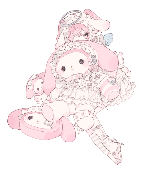 stuffed toy pink hair stuffed animal solo animal ears halo frills  illustration images
