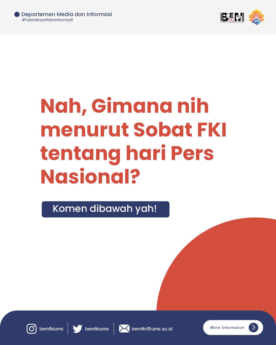 [HARI PERS NASIONAL]

Halo Sobat FKI! Hari ini tanggal 9 Februari yang bertepatan dengan Hari Pers Nasional, apakah ada yang tau sejarah pers nasional itu gimana? Kalau belum tau cek postingan berikut yaaaa 🙌