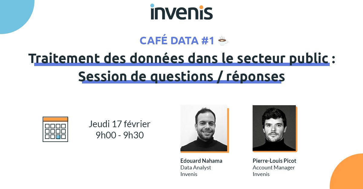 [Café Data]

Nos experts #data vous invitent pour une session de questions / réponses autour d'un café virtuel ☕️
🗓 Jeudi 17 février à 9H

💡Ils répondront à toutes vos problématiques data que vous rencontrez dans le traitement de vos #données 

👉 app.livestorm.co/invenis-2/cafe…